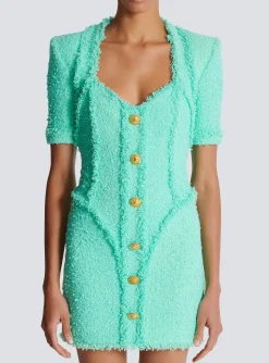Women Balmain Tweed Dress With Buttons