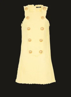 Women Balmain Tweed Swing Dress With Buttoned Plastron