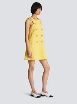 Women Balmain Tweed Swing Dress With Buttoned Plastron