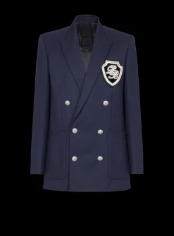 Balmain Twill Blazer With Embroidered PB Signature Badge