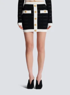 Women Balmain Two-tone Buttoned Knit Skirt
