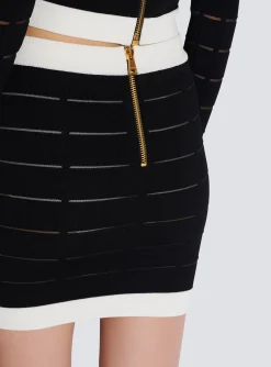 Women Balmain Two-tone Buttoned Knit Skirt