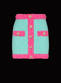 Women Balmain Two-tone Buttoned Knit Skirt