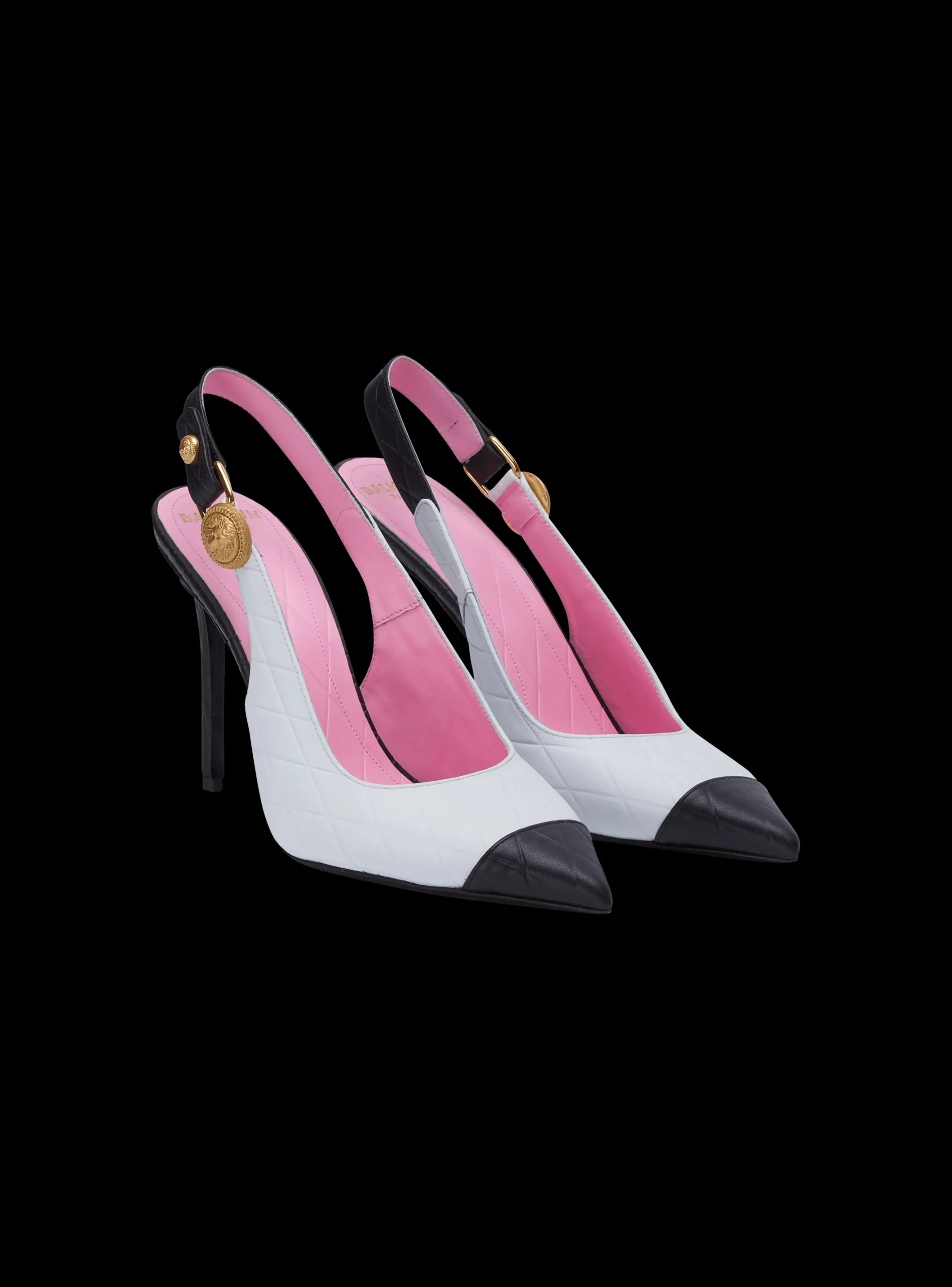 Women Balmain Two-tone Calfskin Eva Pumps With An Embossed Grid Motif
