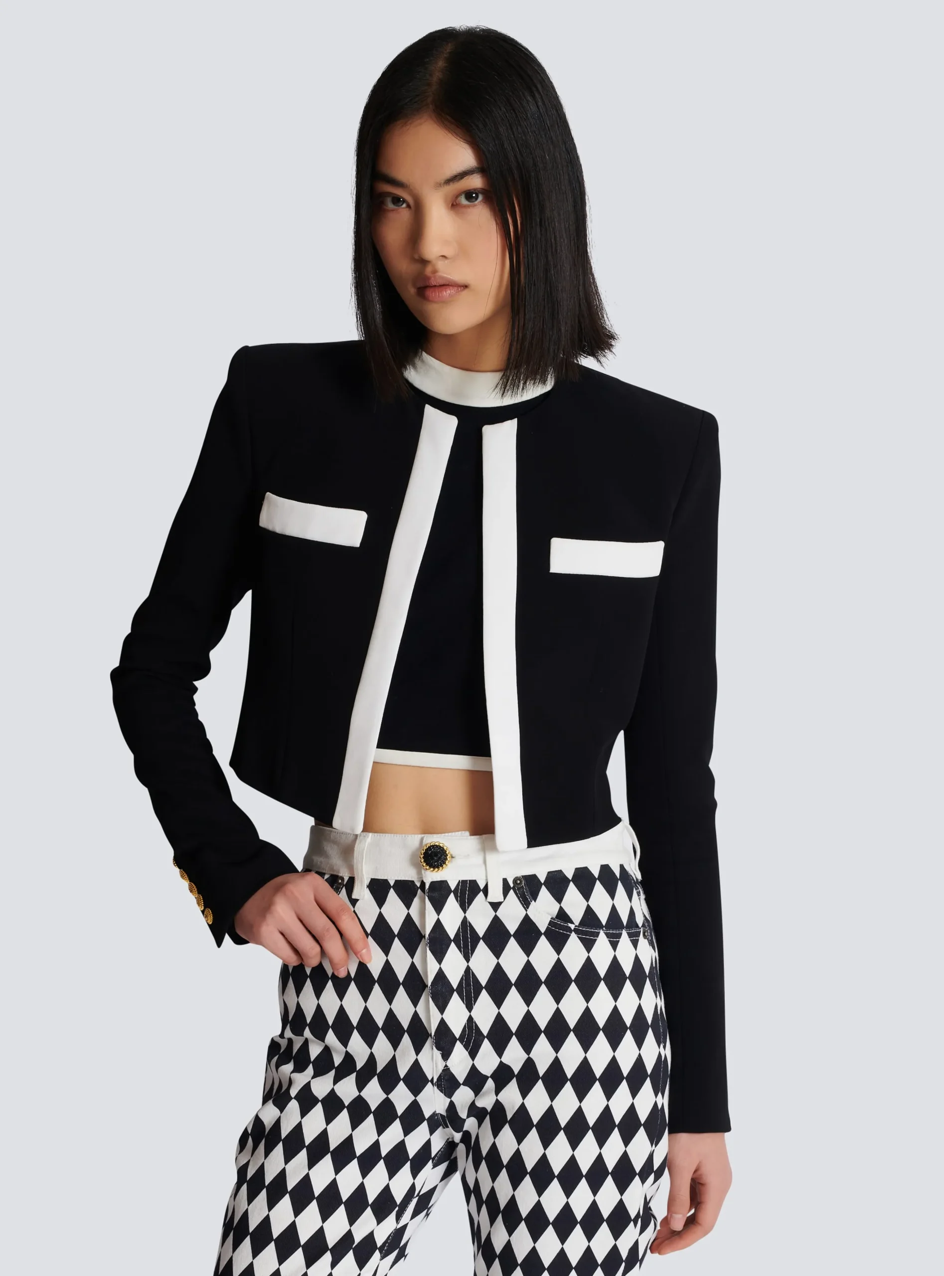 Women Balmain Two-tone Crepe Spencer Jacket