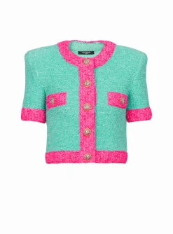 Women Balmain Two-tone Cropped Knit Cardigan