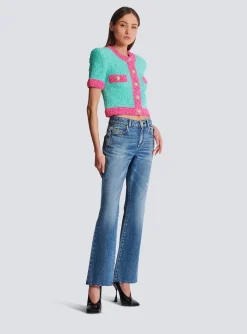 Women Balmain Two-tone Cropped Knit Cardigan
