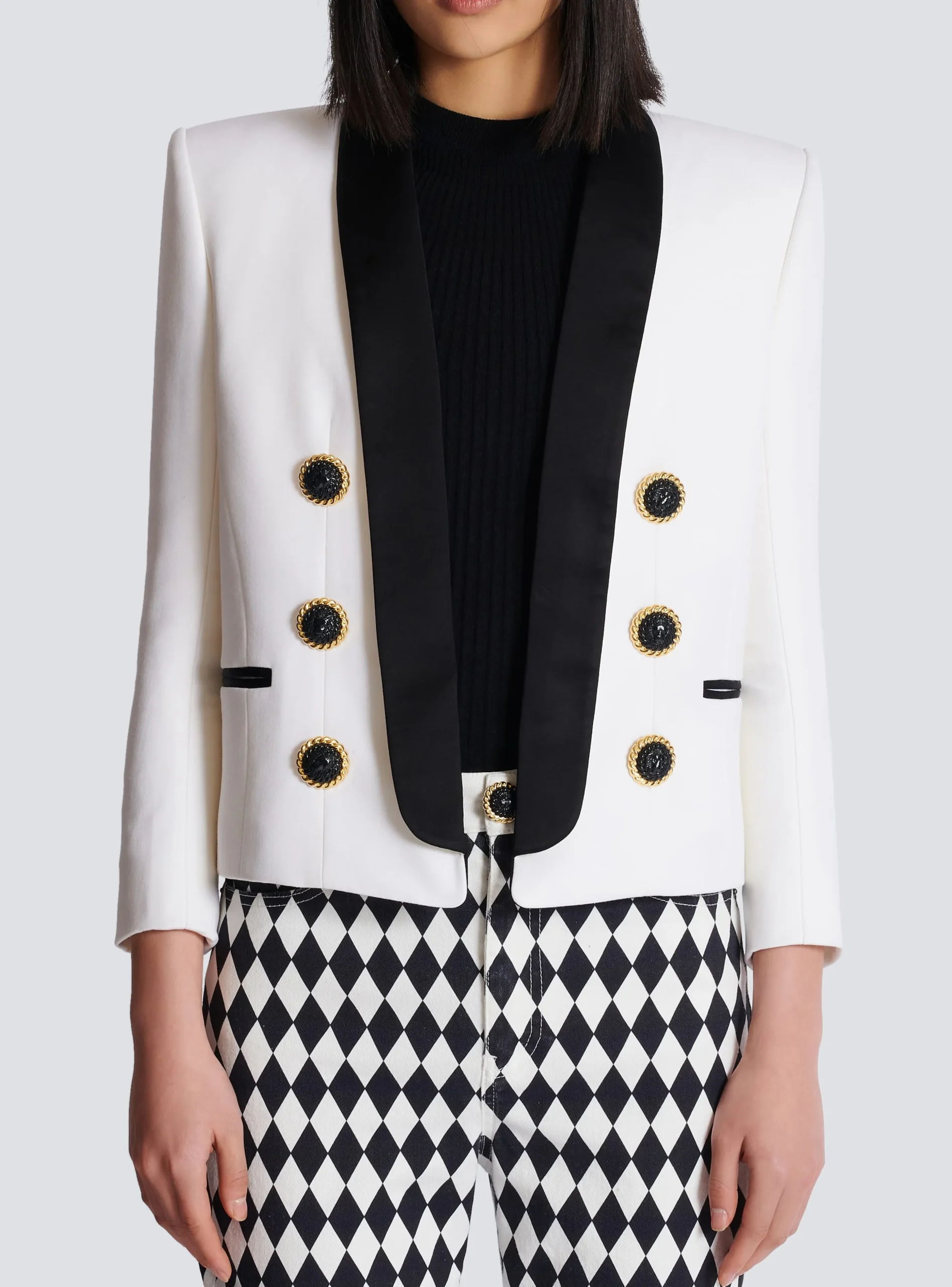 Women Balmain Two-tone Edge-to-edge Jacket With 6 Buttons