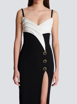 Women Balmain Two-tone Long Crepe Dress With Leg Slit