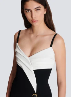 Women Balmain Two-tone Long Crepe Dress With Leg Slit
