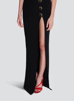 Women Balmain Two-tone Long Crepe Dress With Leg Slit