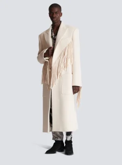 Balmain Unisex Long Fringed Wool And Cashmere Coat