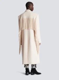 Balmain Unisex Long Fringed Wool And Cashmere Coat