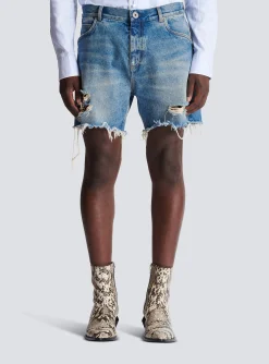 Balmain Unisex Shorts In Vintage Wash Denim