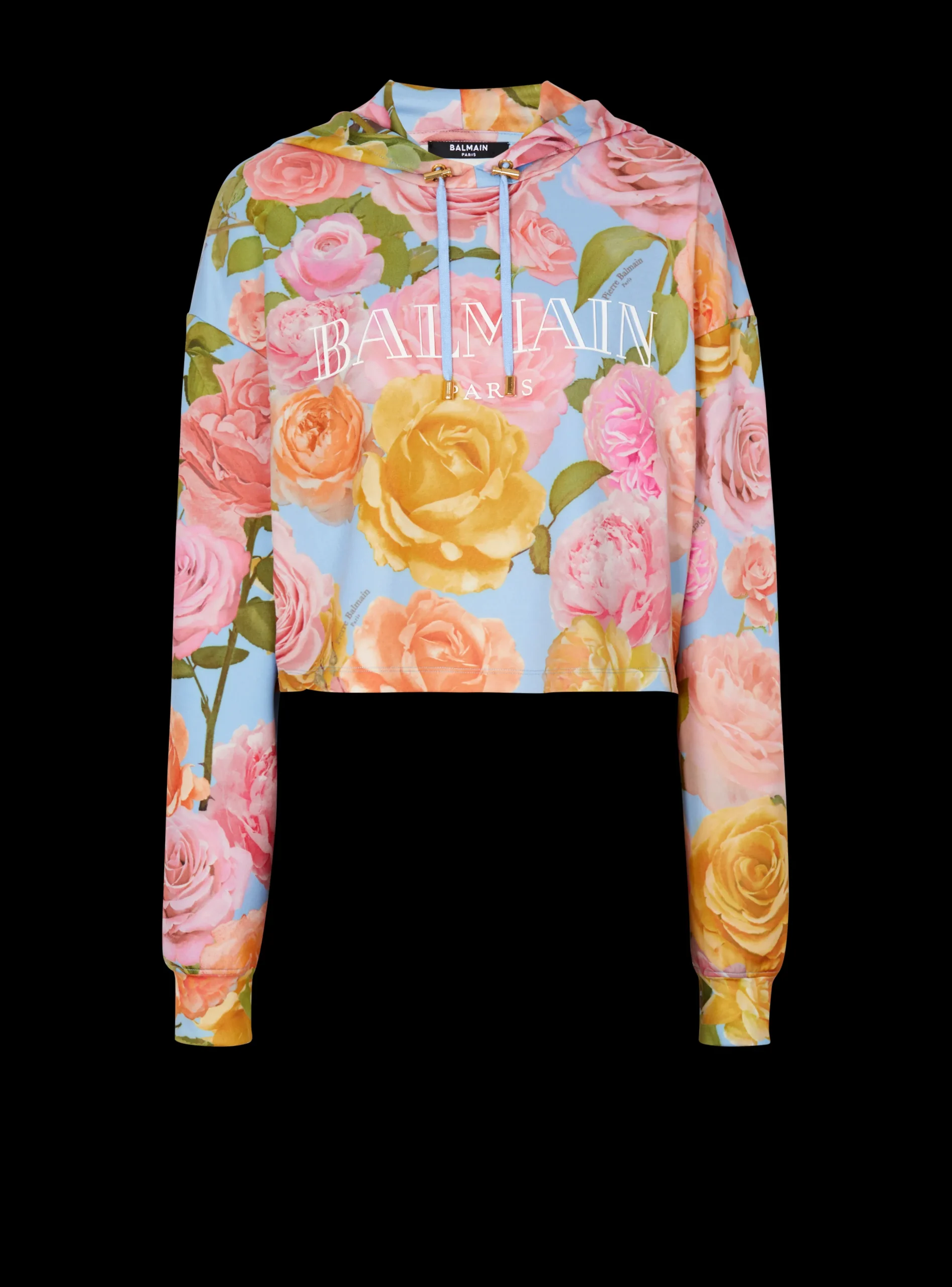 Women Balmain Vintage Hoodie With Pastel Roses Print