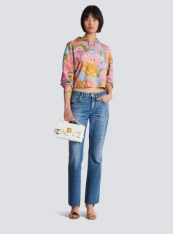 Women Balmain Vintage Hoodie With Pastel Roses Print