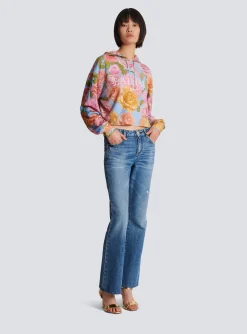 Women Balmain Vintage Hoodie With Pastel Roses Print
