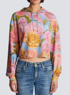 Women Balmain Vintage Hoodie With Pastel Roses Print