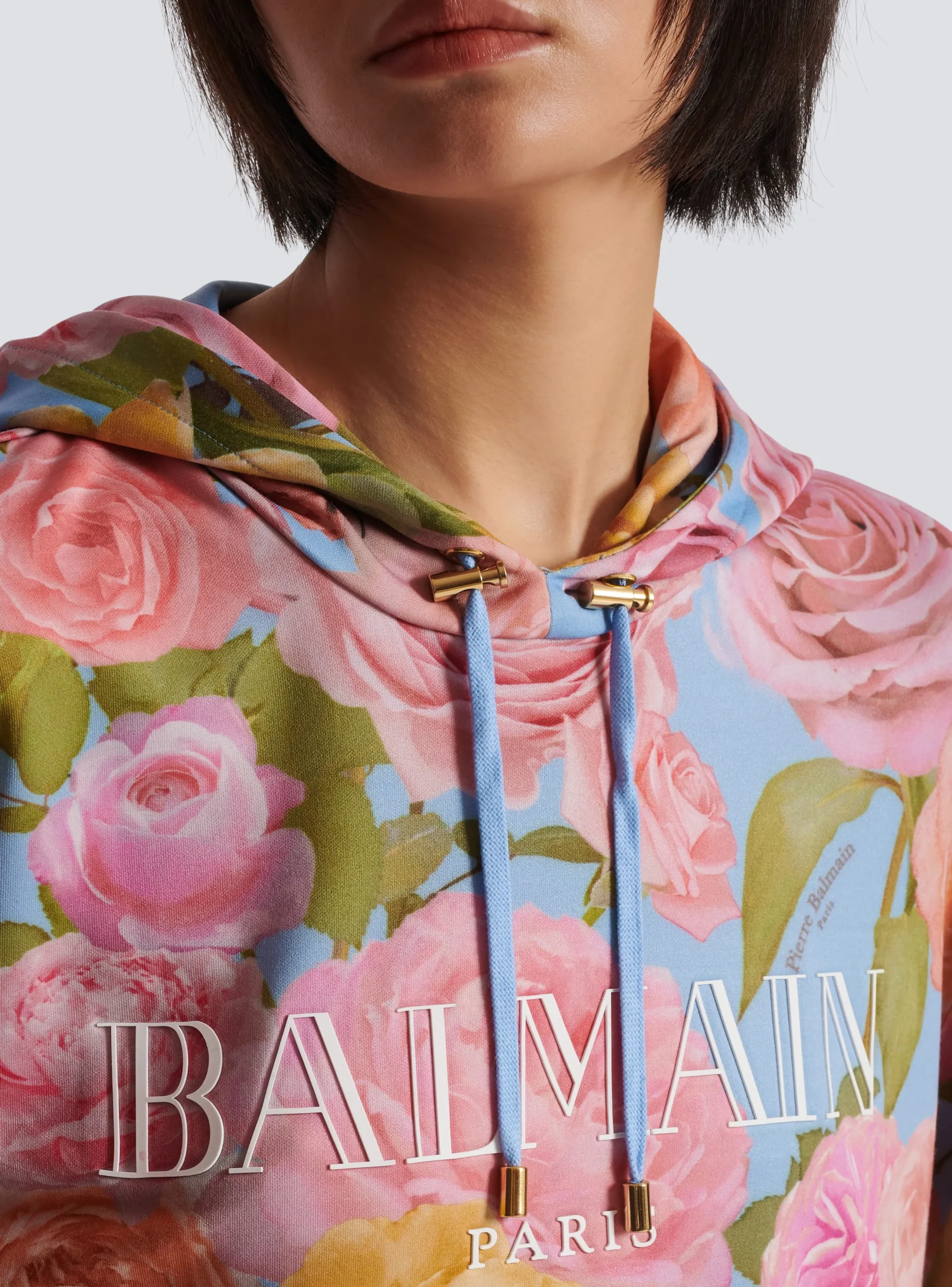 Women Balmain Vintage Hoodie With Pastel Roses Print