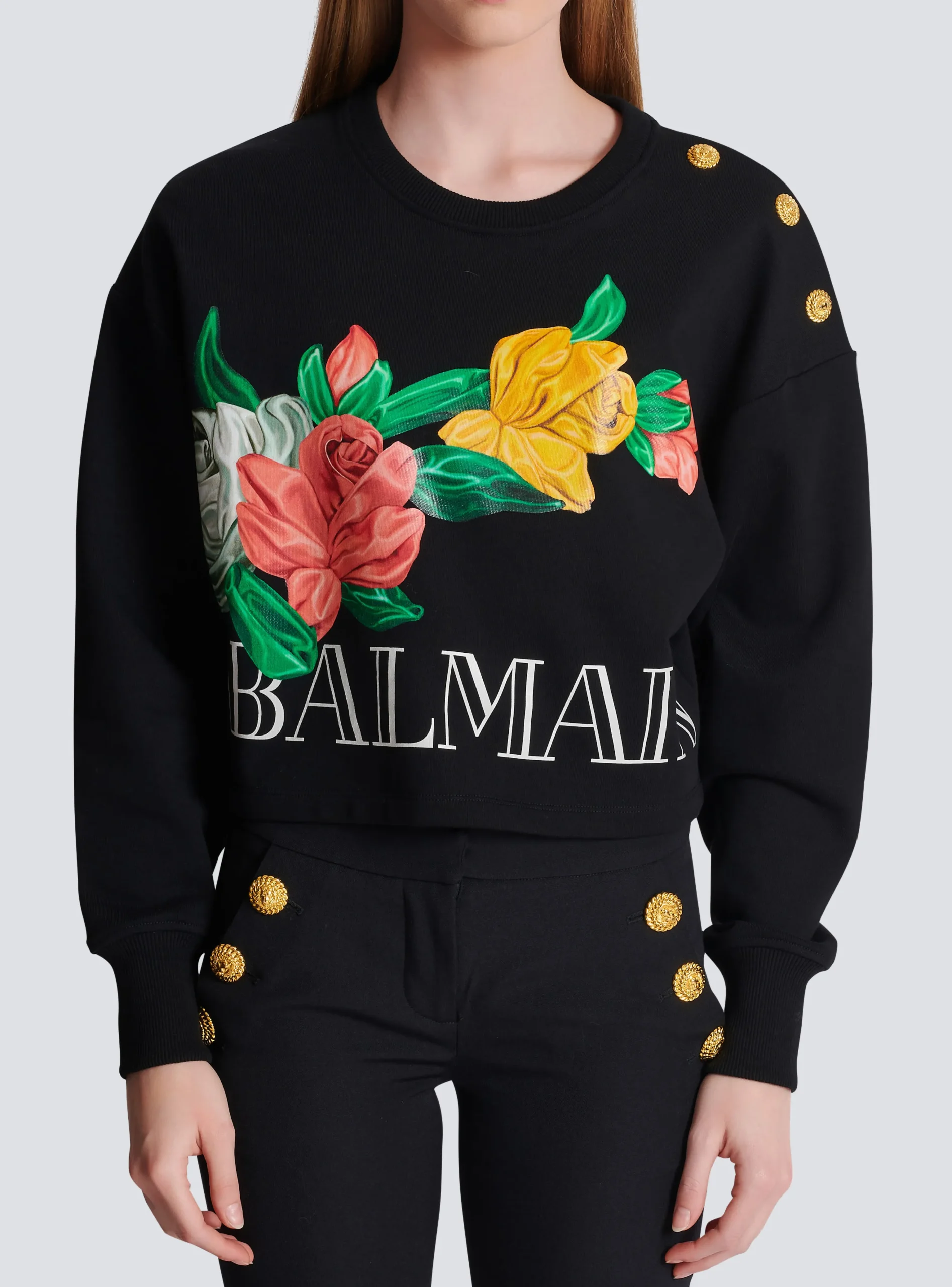 Women Balmain Vintage Sweatshirt With Roses Print