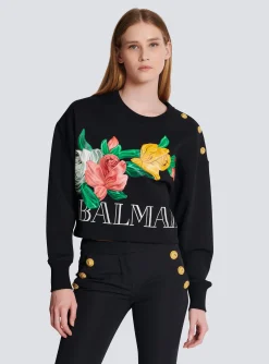 Women Balmain Vintage Sweatshirt With Roses Print
