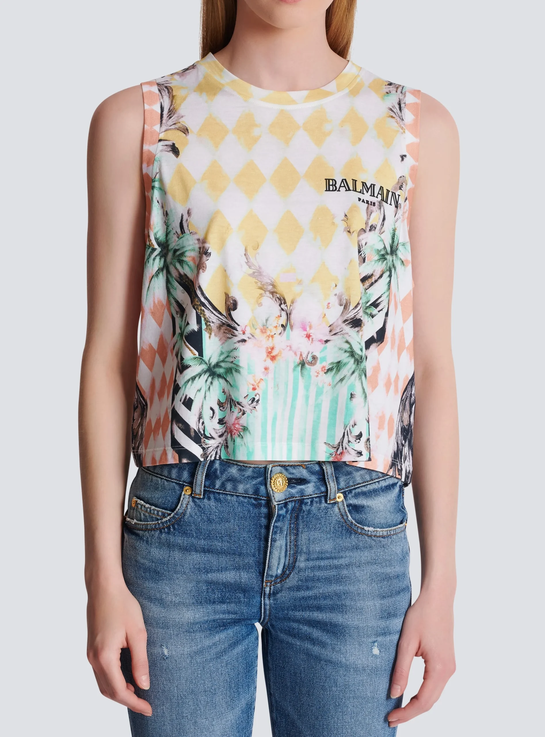 Women Balmain Vintage Tank Top With Baroque Print