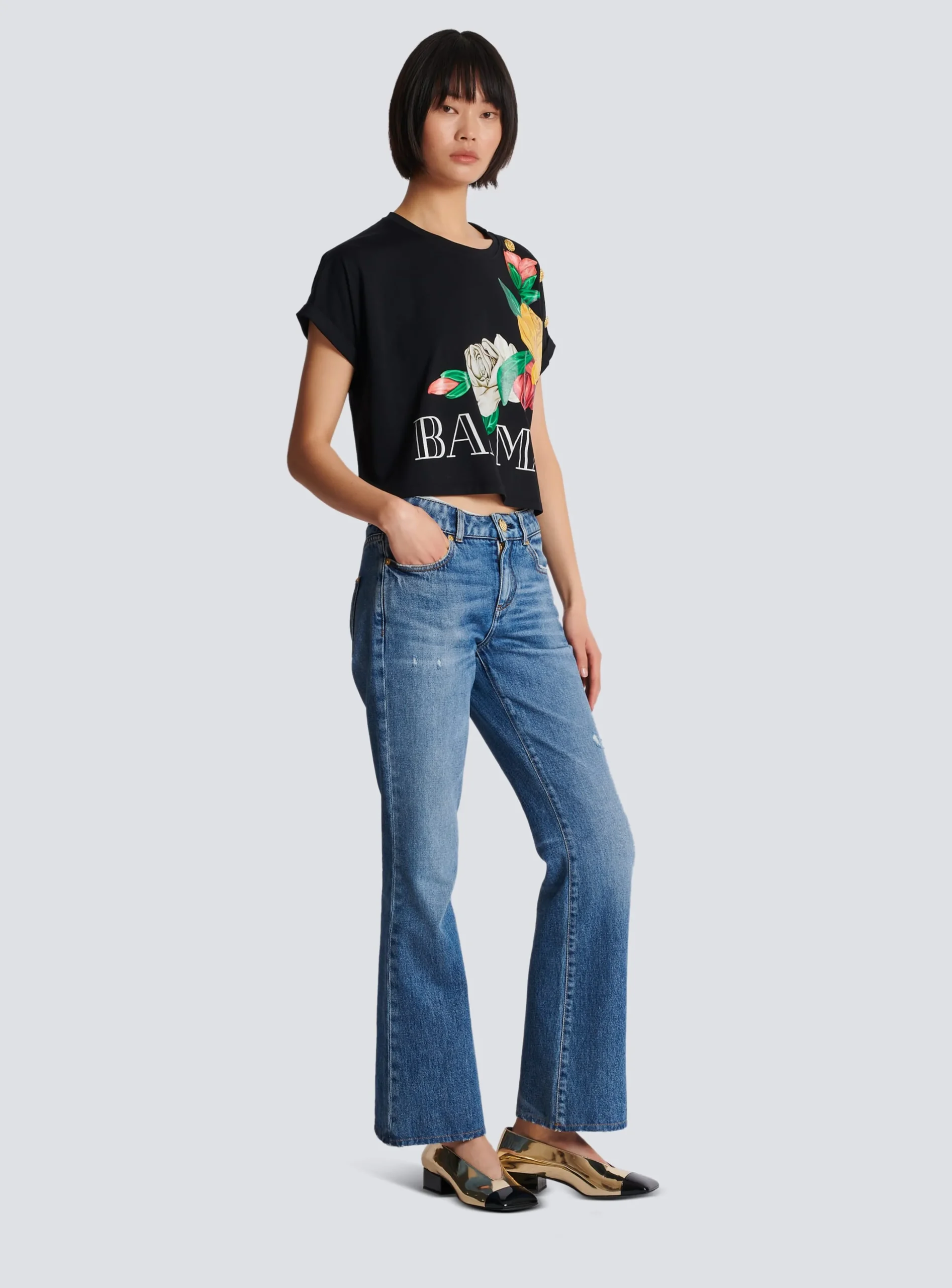 Women Balmain Vintage T-shirt With Roses Print