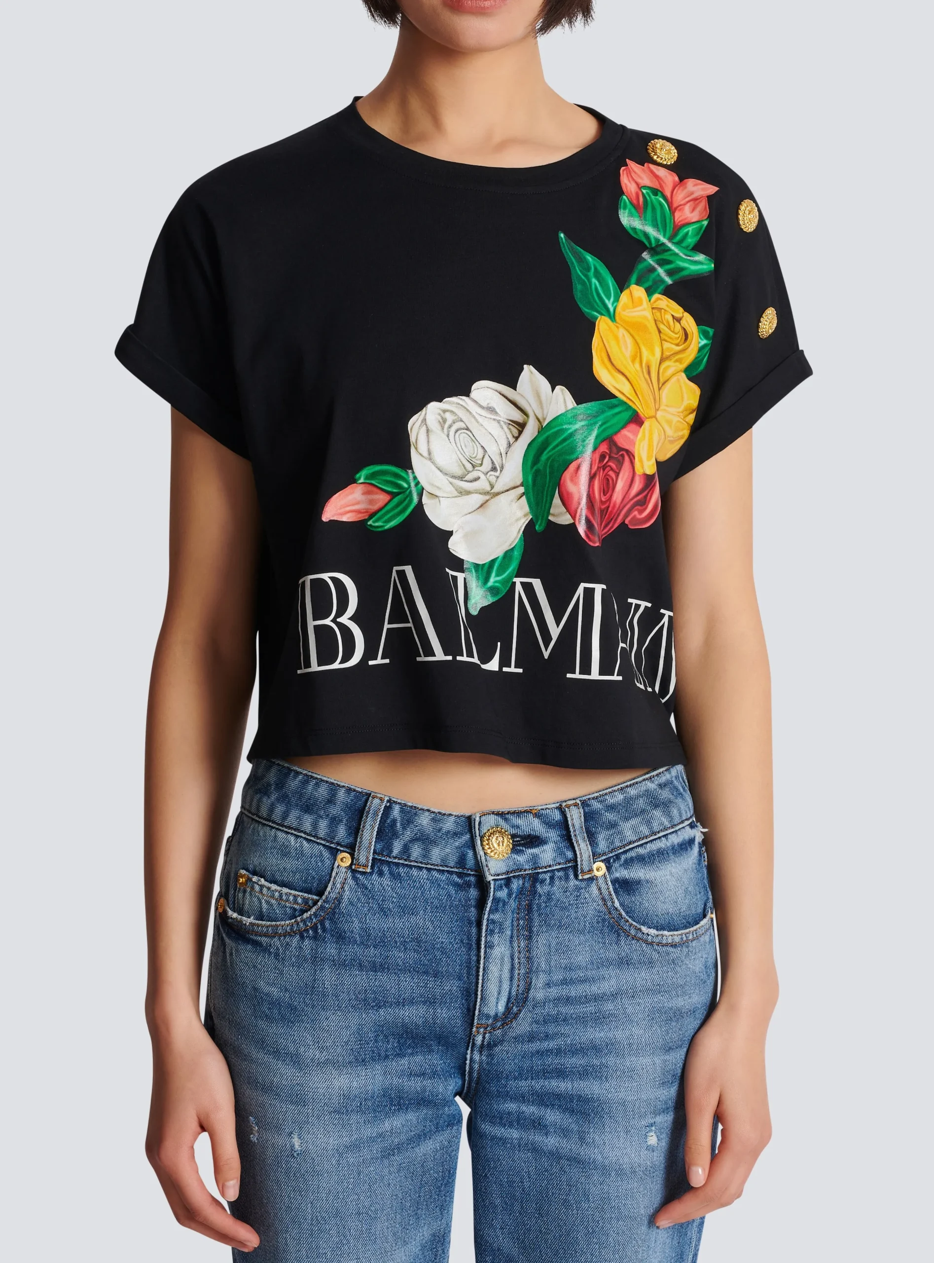 Women Balmain Vintage T-shirt With Roses Print