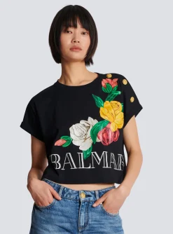 Women Balmain Vintage T-shirt With Roses Print