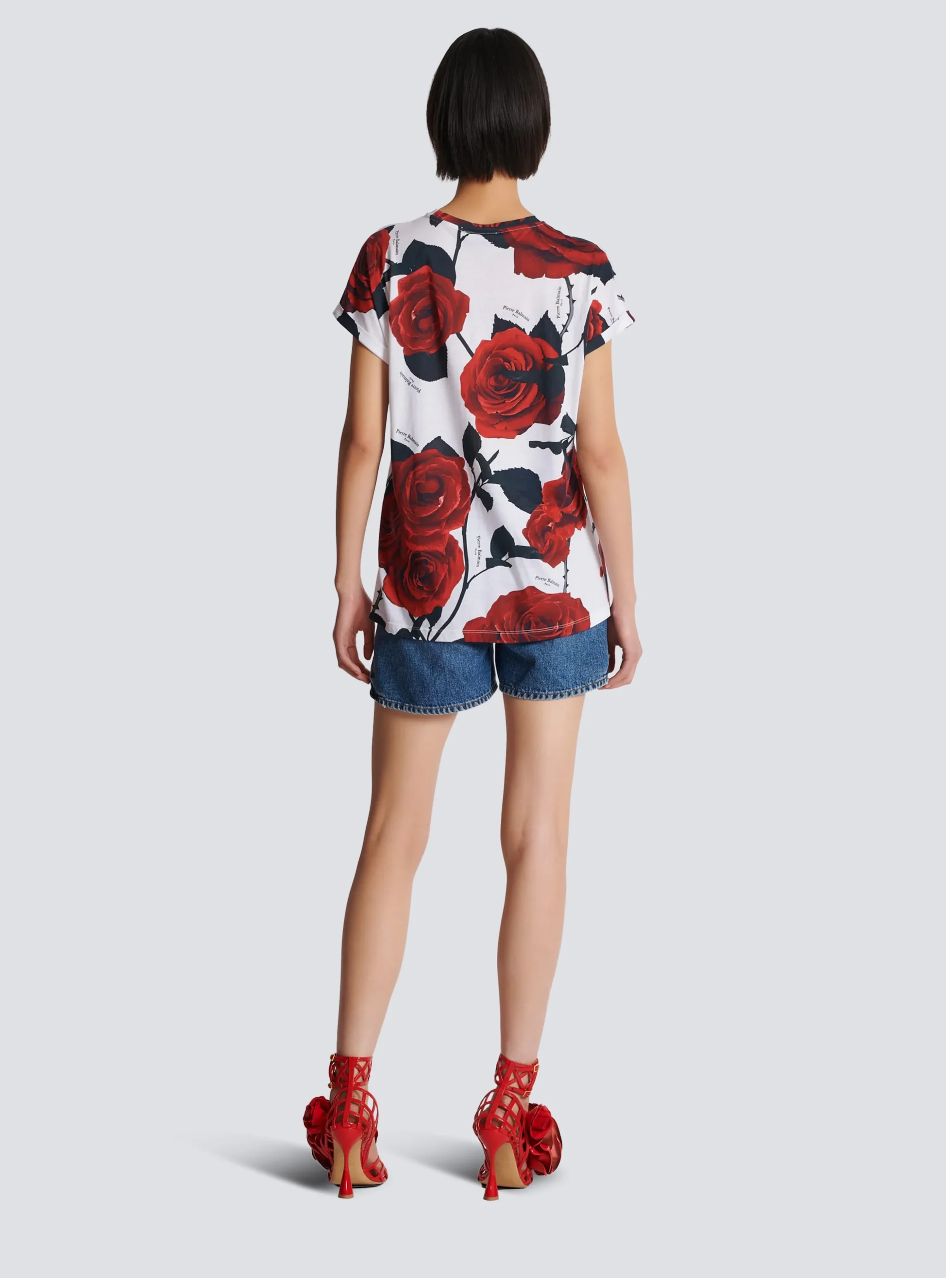 Women Balmain Vintage T-shirt With Roses Print