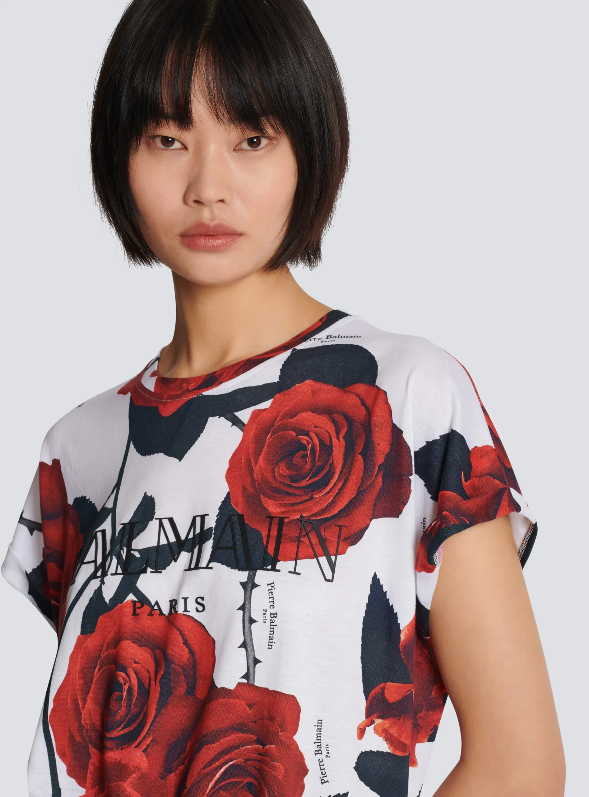 Women Balmain Vintage T-shirt With Roses Print