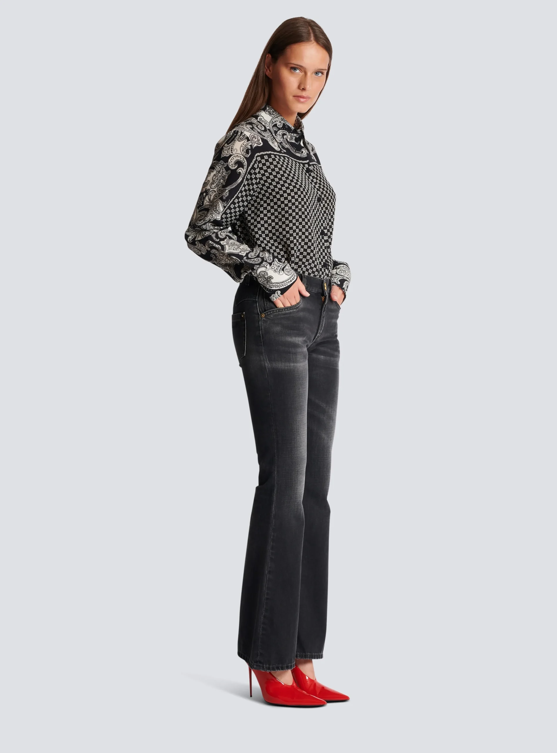 Women Balmain Western Bootcut Denim Jeans