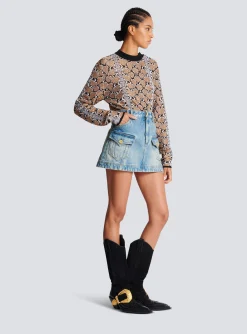 Women Balmain Western Denim A-line Skirt