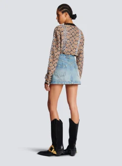 Women Balmain Western Denim A-line Skirt