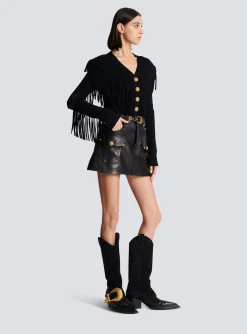 Women Balmain Western Leather A-line Skirt