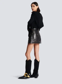 Women Balmain Western Leather A-line Skirt