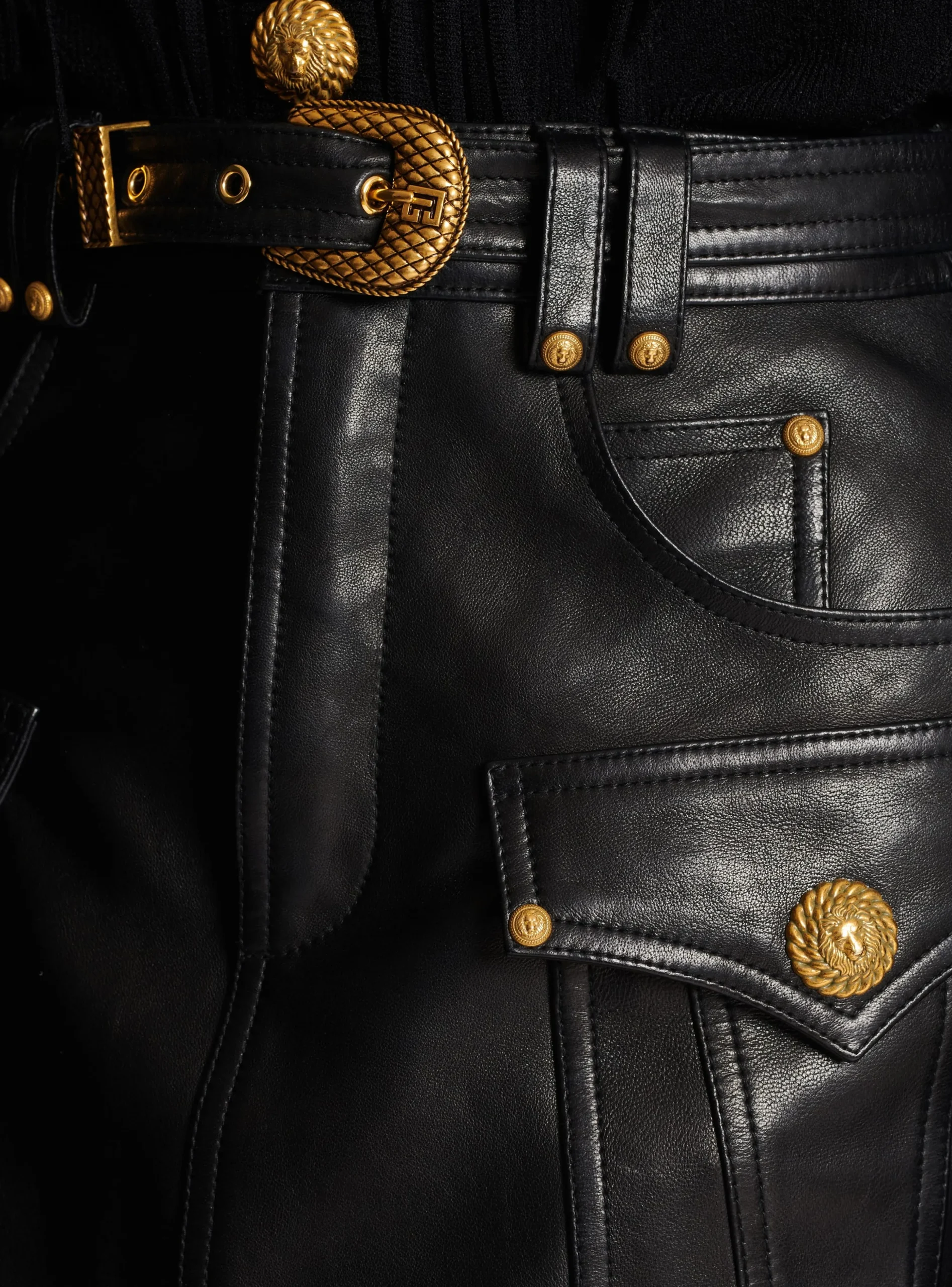 Women Balmain Western Leather A-line Skirt