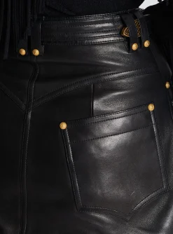 Women Balmain Western Leather A-line Skirt