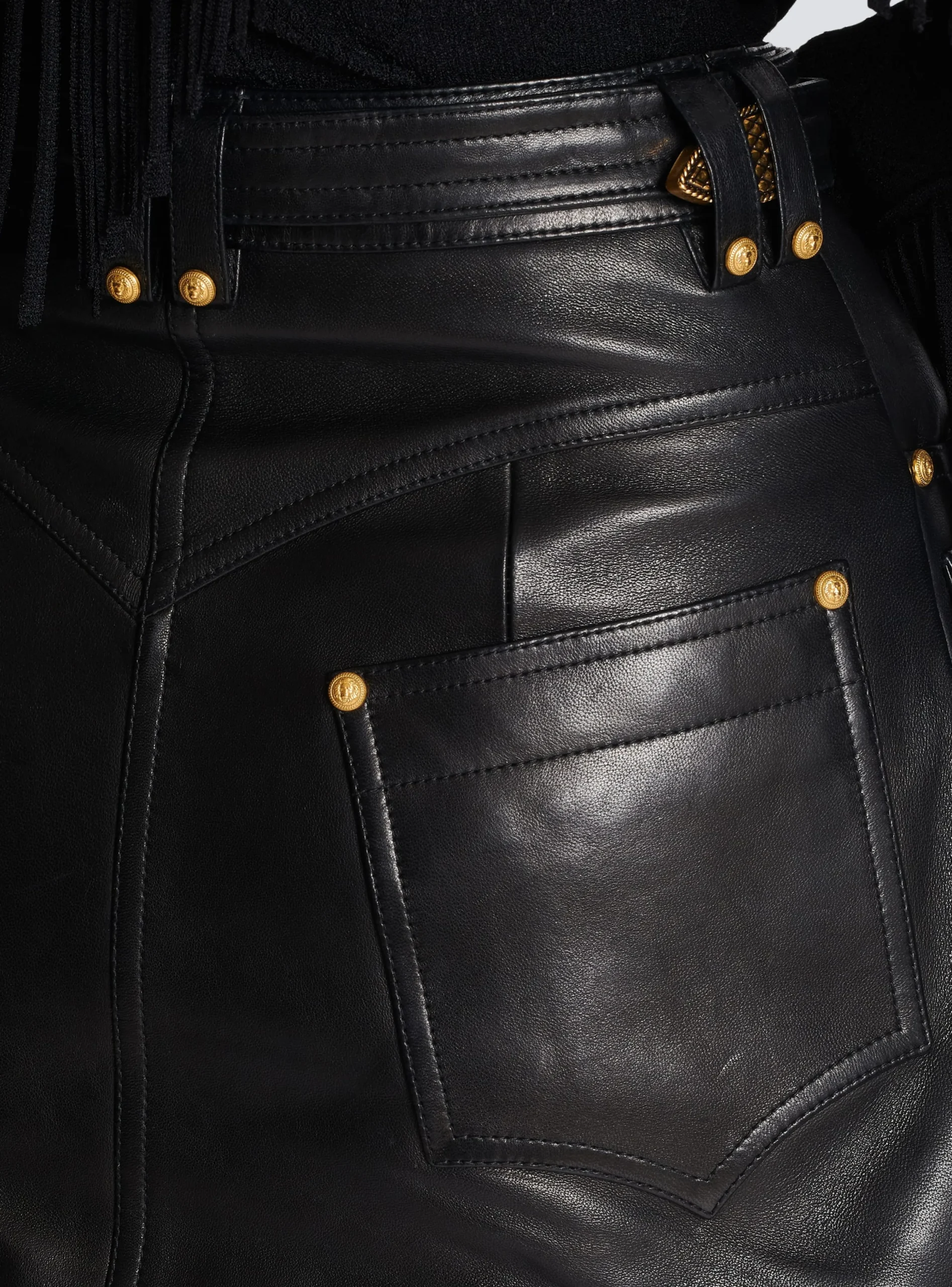 Women Balmain Western Leather A-line Skirt