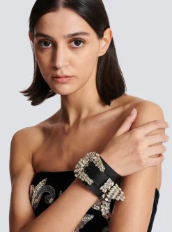 Women Balmain Western Leather And Crystal Bracelet