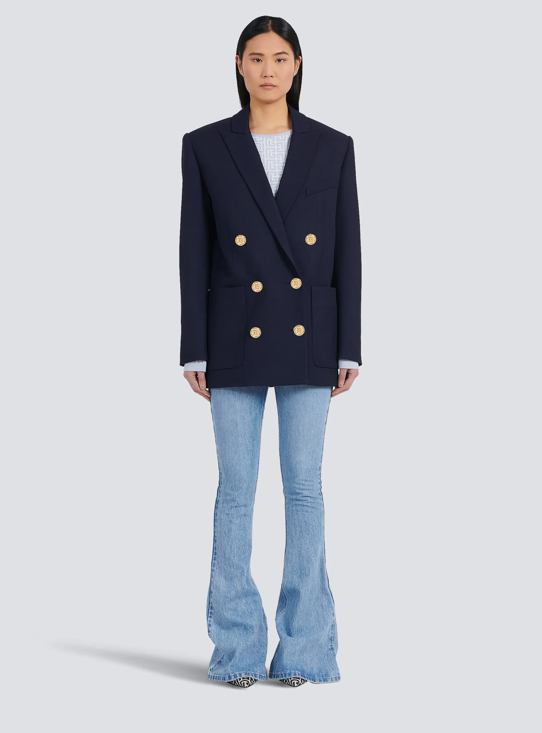Women Balmain Wool Double-breasted Boyfriend Jacket