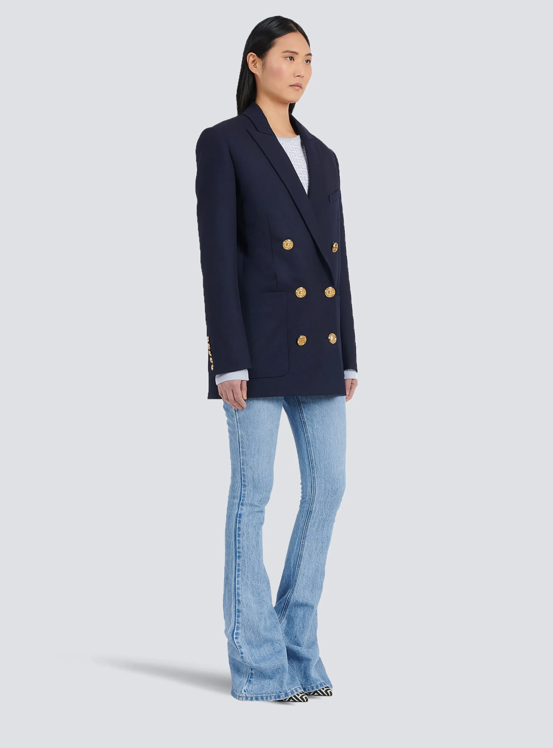 Women Balmain Wool Double-breasted Boyfriend Jacket