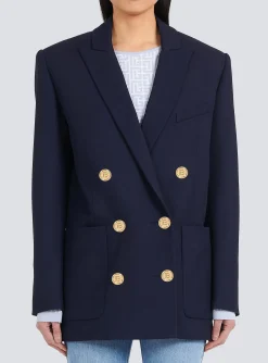 Women Balmain Wool Double-breasted Boyfriend Jacket