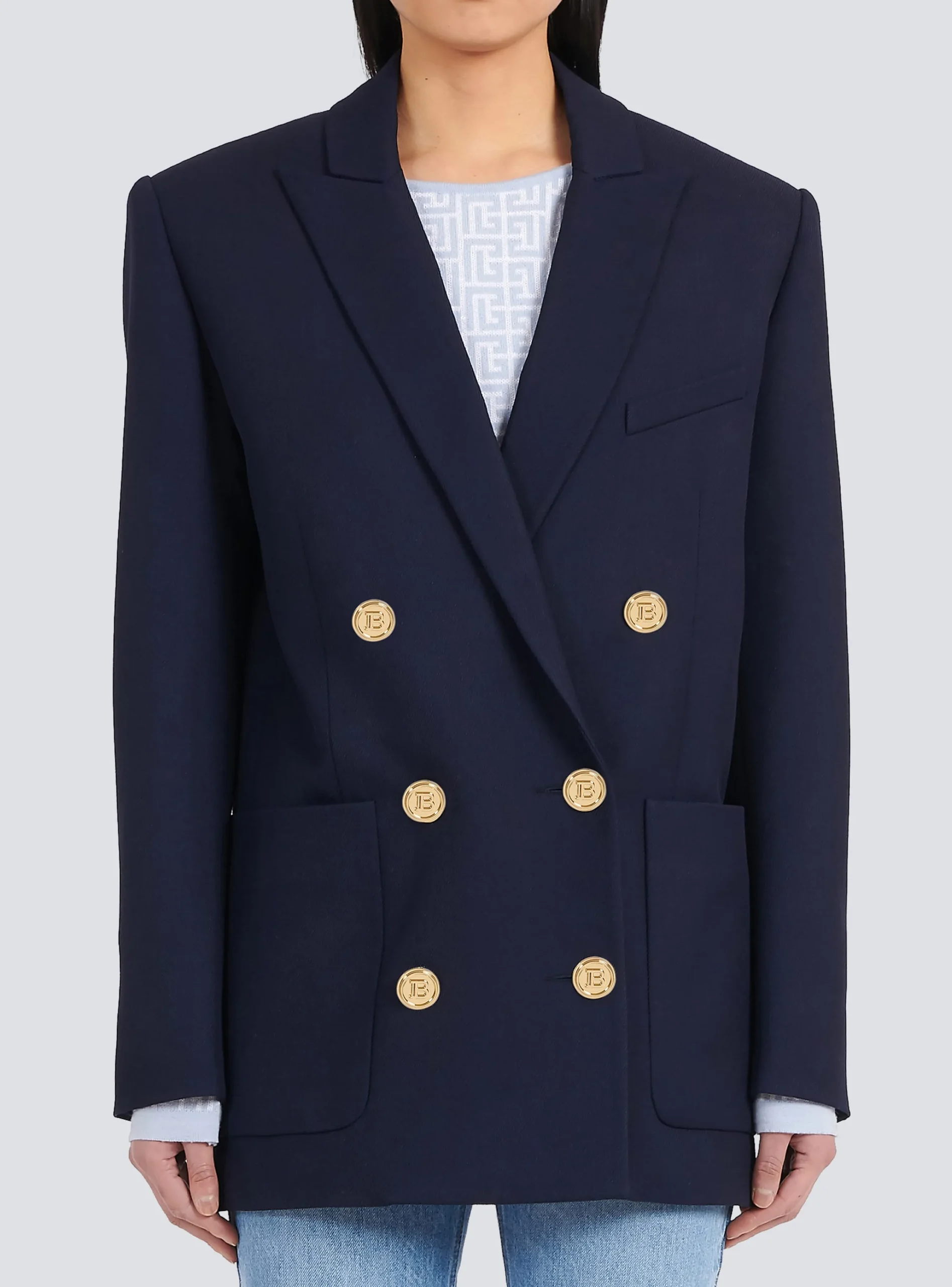 Women Balmain Wool Double-breasted Boyfriend Jacket