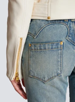 Women Balmain Zipped Leather Biker Jacket